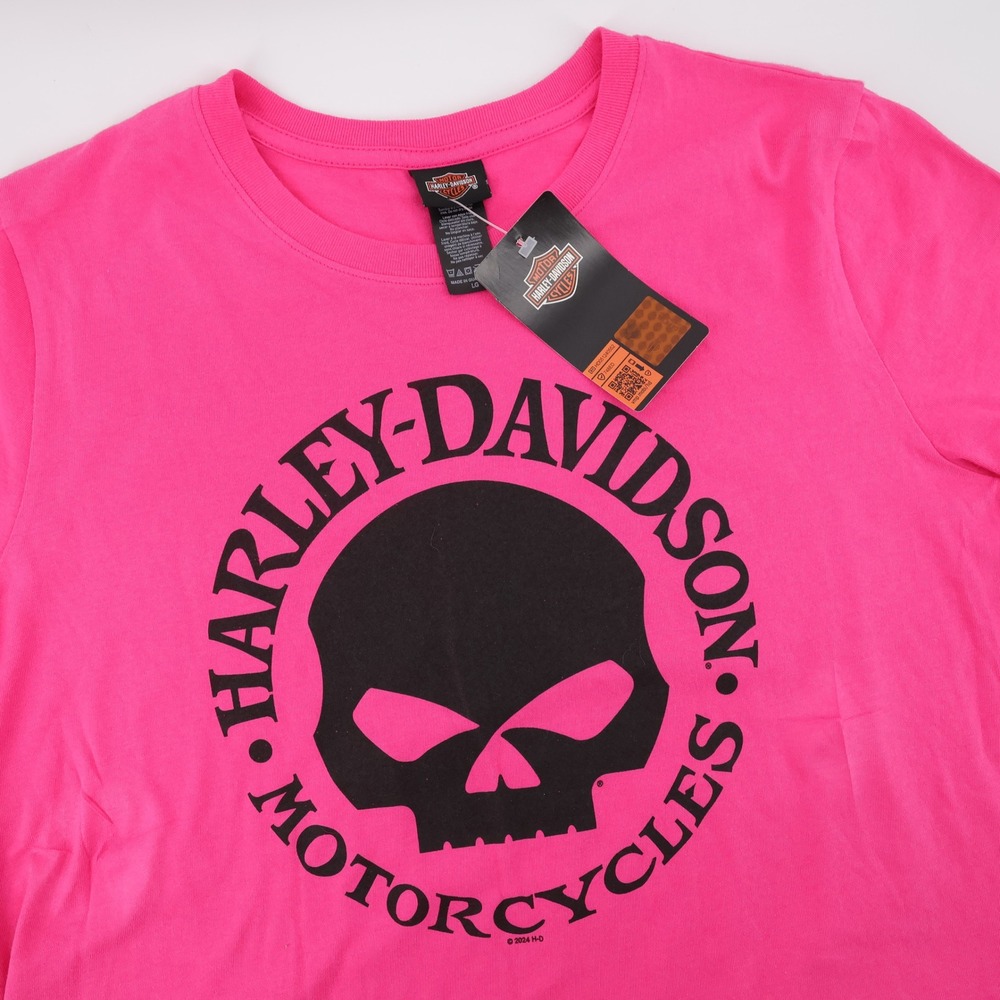 NEW Harley-Davidson Willie G Skull Graphic Tee Pink Short Sleeve Womens Large